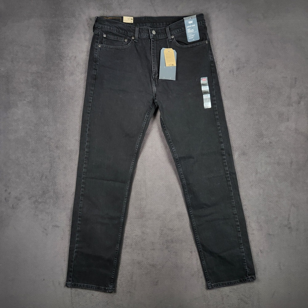 Levis 505‎ Jeans Mens 36x34 Faded Black Regular Fit Straight Leg Stretch NEW